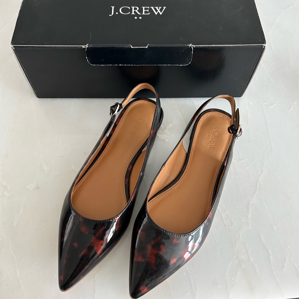 J. Crew - brand new, never worn tortoise sling back flats